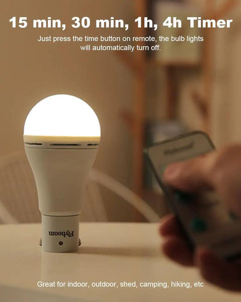 Portable Solar Light Bulb With Timer For Home And Chicken Coop shown with remote control on table
