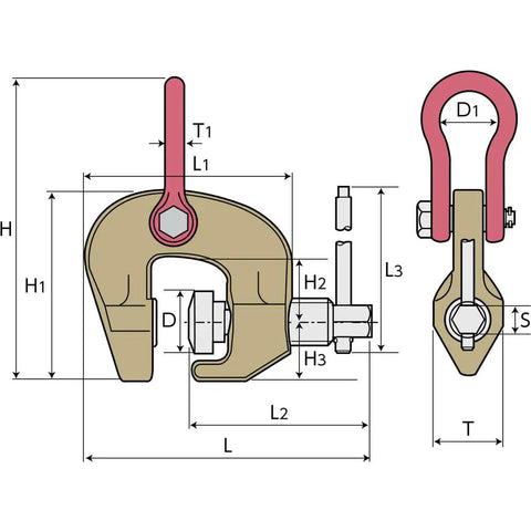 Technical diagram of Beefy Wide Screw Cam Clamp 50 To 100 Mm Universal Steel Lifter With 0.3 Ton Capacity Built From Special Alloy Steel