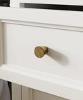 10 Pack Antique Brass Cabinet Knobs Round Vintage Drawer Pulls For Kitchen Cabinets Easy Install With Included 1 Inch And 1 3 4 Inch Screws Classic Small Round Hardware For Timeless Kitchen Decor installed on white drawer