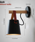 Plug In Wall Sconce Set Of Two For Bedroom Lighting With On Off Switch Black Wall Lamps With Wooden Arm Bedside Vanity Lights Ideal For Living Room Hallway Cozy Home Vibe, showing one sconce with dimensions