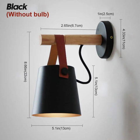 Plug In Wall Sconce Set Of Two For Bedroom Lighting With On Off Switch Black Wall Lamps With Wooden Arm Bedside Vanity Lights Ideal For Living Room Hallway Cozy Home Vibe, showing one sconce with dimensions