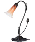 Orange Lily Flower Blown Glass Table Lamp, 1 Light, accent lighting, modern glass decor, E12 bulb compatible, on black base
