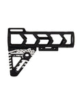 Patriot Fixed Stock For Airsoft, Lightweight Skeletonized Design In Black With White US Flag Pattern, side view