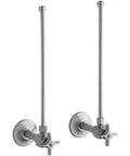 Go-To NPT Angle Stops Pair With Annealed Vertical Tube And Four-Arm Handle, 3/8 Inch NPT, Brushed Chrome Finish, Heavy-Duty Valves