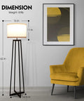 Tall 62 Inch Floor Lamp With Black Metal Base, White Fabric Drum Shade And 9W LED Bulb in modern living room setup