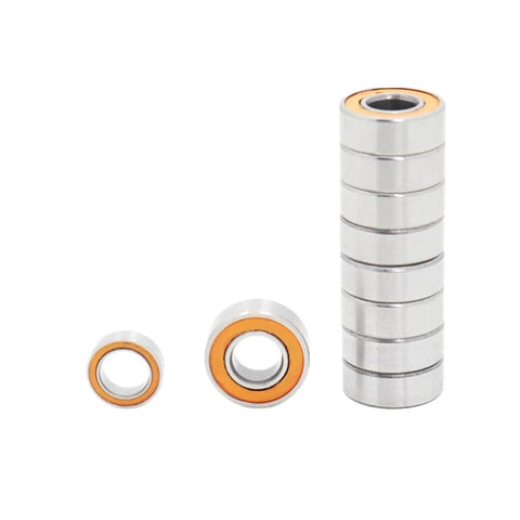 Precision Ball Bearing Kit 5x11x4mm 9pcs and 5x8x2.5mm 1pc Orange Rubber Sealed High Speed Quiet Bearings for RC Cars Drones Choppers and Hobby Projects, shown stacked