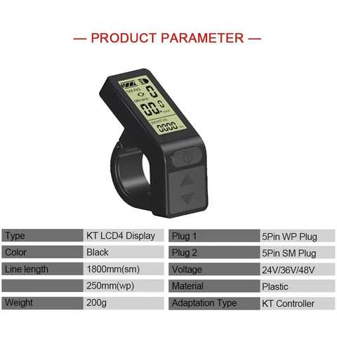 KT-LCD4 Ride-Ready Bicycle Display Meter for Electric Bikes showing waterproof LCD panel and control buttons