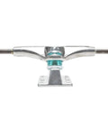 Front view of polished hollow light skateboard truck 147mm pro grade with hollow axles for street skating.
