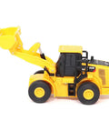 1:64 Scale RC Cat 950M Wheel Loader Toy Truck - Battery Powered, Plastic Construction, Realistic Yellow Beefy Mini Rig For Collectors And Kids, Model 26003, side view