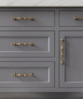 Antique Brass Cabinet Pulls Set Of 6, 5 Inch Center Drawer Handles on gray cabinets, showcasing Vintage Kitchen Cabinet Hardware With Old School Vibe