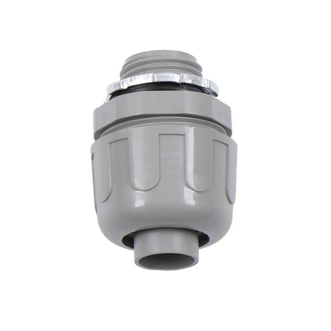 No Sweat Half Inch Npt 180 Degree Straight Conduit Connector Plug 20 Pack, gray metal, designed for secure electrical connections.