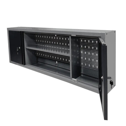 Tough As Nails Garage Workbench And Cabinet System With Locking Drawers, heavy duty steel storage cabinet with open shelving.