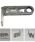 90 Degree Self Closing Cabinet Hinge for Corner Cabinets Chrome Plated Steel displayed flat with detachable parts