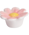 Close-up of a single ceramic daisy knob from 6 Pieces Ceramic Daisy Drawer Knobs Set For Nursery And Kids Room Cute Cabinet Pulls For Dressers And Furniture Baby Bathroom Decor Handles With Screws Included Whimsical Home Hardware.