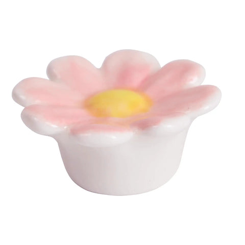 Close-up of a single ceramic daisy knob from 6 Pieces Ceramic Daisy Drawer Knobs Set For Nursery And Kids Room Cute Cabinet Pulls For Dressers And Furniture Baby Bathroom Decor Handles With Screws Included Whimsical Home Hardware.