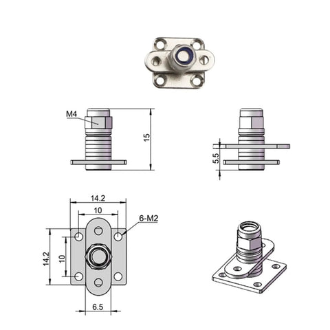 Square stainless steel damping torque hinge with mounting plate and adjustable stop, 1 piece (Amazon)
