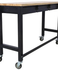 Heavy Duty Rubber Wood Top Workbench On Rolling Steel Frame With Drawers 60 Inch Garage Workshop Table With Locking 4 Inch Casters