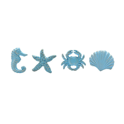 4 Piece Mediterranean Blue Iron Cabinet Knobs Set With Seahorse, Starfish, Crab, And Shell Handles For Cabinets, Drawers, Wardrobes