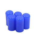 Five Pack Silicone Blanking Caps for Vacuum Hose Ends, 10mm Inner Diameter, Three Eighth Inch, Blue, displayed together