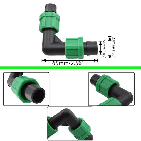90 Degree Drip Irrigation Elbow Fittings Set For 16 To 17 mm Tubing Barbed Locking L Shape Connectors With Twist Lock Design