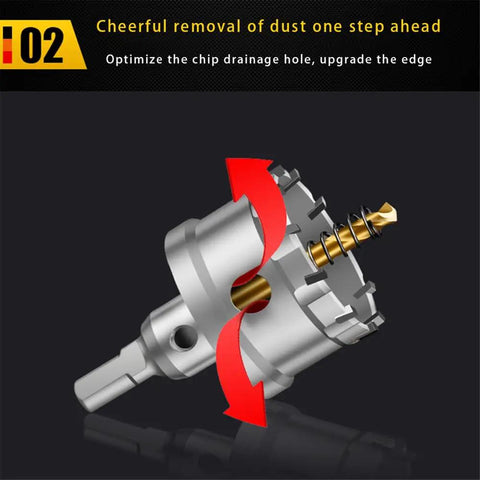Carbide Tip TCT Drill Bit Set 50 To 61Mm Hole Saw Cutter with ejector spring, close-up view, for stainless steel and metal alloys.