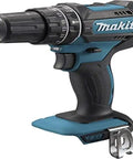 Eighteen Volt Combo Drill Featuring Rock Solid Keyless Chuck Dual Gear Motor Up To Sixty Two Newton Meters Torque side view with ergonomic grip.