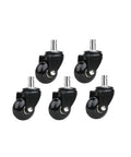 Five Piece Lot Transparent Wheel Brake Chair Casters For Office Furniture shown in black with metal stems