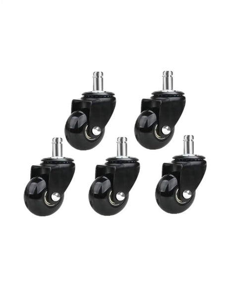Five Piece Lot Transparent Wheel Brake Chair Casters For Office Furniture shown in black with metal stems