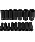 Heavy Duty 16 Piece 1/2 Inch Drive Hex Bit Socket Set Range From 10mm To 32mm, Premium CrMo Steel Heat Treated Air Impact Repair Tool Kit For Auto Maintenance And Hard Hitting Jobs; 19mm to 32mm sockets