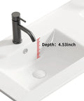HAOCHRYSYPH Double Bowl Ceramic Sink, Milk White, 47.64 x 18.12 x 6.7 in, detailed view of depth measurement 4.53 inches.