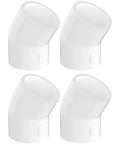 Four Pack 1-1/2 Inch 45 Degree PVC Elbow Fittings Furniture Grade SCH40 PVC Connectors 2-Way Socket Corner Joints in White