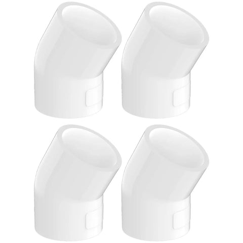 Four Pack 1-1/2 Inch 45 Degree PVC Elbow Fittings Furniture Grade SCH40 PVC Connectors 2-Way Socket Corner Joints in White