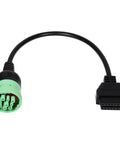 9 Pin J1939 Male To 16 Pin OBD2 OBDII Female Right Angle Adapter Cable For Heavy Duty Trucks, green and black, 1 ft