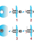 Cam Lock For Drawer And Cabinet Hardware, steps showing installation of 16mm gold latch lock for locker and cupboard.