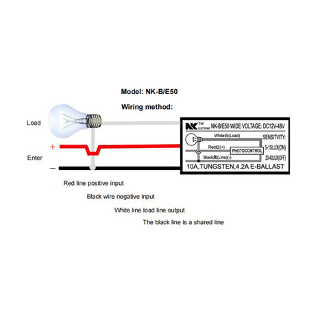 Wiring diagram for DC 8 To 50V Photoelectric Switch For Auto On Off Dusk To Dawn Light Sensor Control Perfect For Outdoor Lighting Systems.