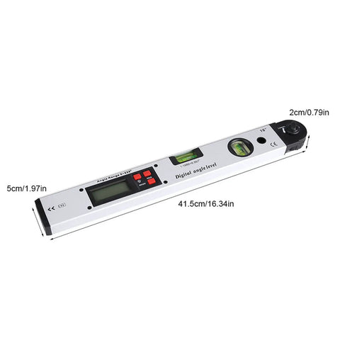 Pro Grade Digital Inclinometer Level 360 Degree Range Angle Finder with bright backlit display and digital screen, measures 41.5cm.