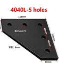 Beefy 118x118x6mm 5 Hole L Shape Outside Joining Plate Bracket For 4040 V Slot Aluminum Extrusion Profile shown in measurements