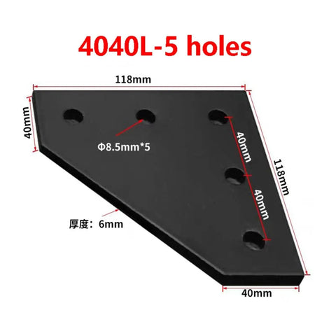 Beefy 118x118x6mm 5 Hole L Shape Outside Joining Plate Bracket For 4040 V Slot Aluminum Extrusion Profile shown in measurements