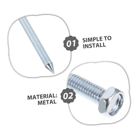Close-up of metal spike and screw for Heavy Duty Lawn Aerator Shoes With Metal Peg Spikes 12 Pair Durable Soil Loosening Tool.