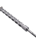 Side view of SDS Plus masonry drill bit, 1-1/2 inch diameter by 23.6 inches, carbide-tipped for concrete