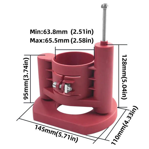 Rock Solid Router Table Insert Plate With Quick Adjust Router Lift Flip Plate Set For Woodworkers, red plastic lift with dimensions.