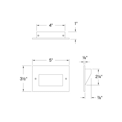 Technical drawing of 12V Integrated LED Horizontal Step Light With Recessed Mount, dimensions for Satin Black finish, ADA compliant.
