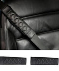 Premium Leather Seat Belt Cover For Tesla Cybertruck Featuring Quilted Smooth Surface on black seat with two additional covers.