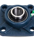 Self Aligning Pillow Block Bearing UCF205 1 Inch Bore 4 Bolt Flange with Solid Square Base, front view.