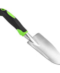 Heavy Duty Cast Aluminum Garden Hand Shovel And Trowel For Planting Transplanting Weeding And Digging Soil With Soft Rubberized Non Slip Grip Handle 11.8 Inch Green Workhorse Tool on white background