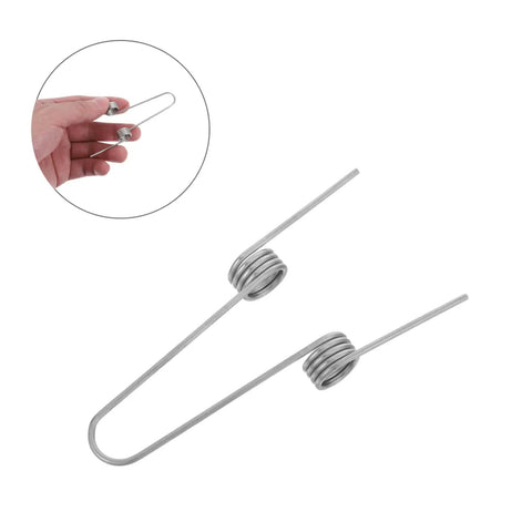 Upgrade Your Home With This Awesome 4pcs Stainless Steel Garbage Can Lid Spring Replacement Kit Featuring Dual Torsion Coils For Press Top Lids, High Elasticity, Stable Operation, And Durability For Easy Household Bin DIY Repair Jobs. stainless steel torsion spring for garbage can lid repair, shown in hand