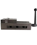 Precision 4 Inch Bench Vise QM16100N Heavy Duty Clamping Tool For CNC Milling Machine And Drilling Operations side view with lever.