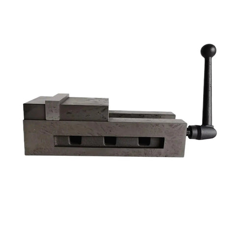 Precision 4 Inch Bench Vise QM16100N Heavy Duty Clamping Tool For CNC Milling Machine And Drilling Operations side view with lever.
