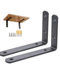 Ultra Strong Black L Brackets Wall Mounts Rock Solid Corner Shelf Supports Rust Proof Iron Braces Quick Setup Kit for DIY floating shelves.