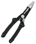 Premium Multifunctional Electrical Wire Stripper And Crimping Pliers with black grips and silver metallic jaws, ideal for wiring tasks.